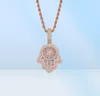 Iced Out Hamsa Pendant Necklace For Men Luxury Designer Mens Bling Diamond Hand of Fatima Pendants Hip Hop Amulet Halsband Jewelr4472365