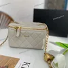 11/15.5cm Women Designer Makeup Bag Lambskin Leather Gold Ball Hardware Matelasse Chain Rivets Decoration Zipper Vanity Box Cosmetic Case Purse Shoulder Handbag