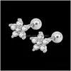 Stud Novo 4 Cor Flor Cz Brincos Para Mulheres Menina Ouro Sier Titânio Aço 5A Flash Zircon Studs Elegante Jóias Drop Dhgarden Dhwo1