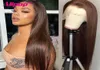 Lace Wigs Light Brown Straight Human Hair For Women T Part HD Front Pru Plucked With Baby Peruvian Remy Wig3089959