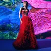 Casual Dresses Luxury Red Rhinestone Long Maxi Gowns Lush Ruffles Organza A-line Bridal Beaded Formal Party