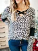 Women's T Shirts 2024 Autumn Leopard Color Block Criss-Cross Long Sleeve Blus Vintage Women Casual Chic unik stil toppar Pullover