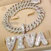 Conjunto de joias personalizadas de hip hop Vvs Moissanite diamante cubano com corrente e pingente de letra com nome personalizado