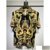 Men'S Casual Shirts F Jacquard Silk Men Women Short Sleeved Shirt Vers Designer Lapel Thin Jacket Mens Baroque Cardigan Coat Drop De Dhrwn