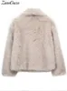 LAPEL FAUX FUR JACK COAT KVINNER LOOK Lång ärm fluffiga varma rockar Kvinnliga vinter lyxmode dam överrock streetwear 240122