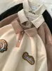 Gmiixder waffle lapela camisa dos homens primavera outono bordado remendo design tshirt americano retro pesado jaqueta de mangas compridas 240125
