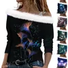 Женские футболки, топы с длинными рукавами, модные свободные пуловеры с открытыми плечами и принтом рождественской елки, женская модная блузка, рубашка 2024 г.
