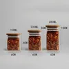 Bouteilles de stockage couvercle d'étanchéité bois assaisonnement Restaurant verre sel cuisine pot carré épices acacia 4 pièces Transparent