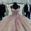 Champagne Sweet 16 Quinceanera Dress Spaghetti Strap Appliqued Lace Tull Ball Gown Princess Party Birthday Dress 15 Vestidos De