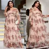 Ethnic Clothing Plus Size Abaya Muslim Elegant Women Mesh Floral Print Long Maxi Dress Kaftan Evening Party Gown Swing Vestidos Ladies