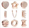 925 Sterling Srebrny Rose Gold Charm Białe klipsy z cyrkonią Krzyki Fit Fit Oryginalne odbicia Bransoletka DIY Kobiet Biżuteria Prezenty 1303731