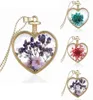 Vintage Forgetme Flowers Pendant Necklace Heartshaped Pressed Glass Fine Jewelry Summer Style Long Collares Necklace5082862