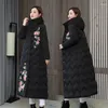 Gabardinas para mujer Abrigos de invierno Abajo Algodón Acolchado Mujeres Estilo Nacional Chino Bordado Largo Outwear Espesado Cálido Parka Abrigo Mujer