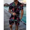 Fatos masculinos floral papagaio treino 3d impressão polo camisas shorts define 2 peças homens oversized camisa de manga curta calças conjunto ternos homem