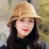 BERETS Fedoras 돔 모자 여성 우아한 봄 가을 빈티지 보우 노트 양모 숙녀 버킷 펠트 웨딩 재즈 캡 볼러 선 모자