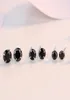 Enkla modesmycken 925 Sterling Silver Black Sapphire CZ Diamond Gemstones Solitaire Women Wedding Party Men Stud Earring5270982