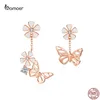 925 Sterling Silver Butterfly Ear Buds Suclace Rose K Gold for Women Luxury elegant zircon Jewelry Sets 240125