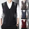 Men's Vests Men V Neck Sleeveless Thickened Single Breasted Warm Pullover Sweater Vest Knitted Tank Top Plaid Cardigan Mens