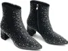 Botas de strass brilhantes para mulheres – Botas de tornozelo com diamantes brilhantes e salto grosso com glitter cravejado, bico pontudo e salto alto curto