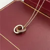 2024 dames ketting voor vrouw liefde sieraden gouden hanger dubbele ring roestvrijstalen sieraden mode ovale in elkaar grijpende ringen Claviculaire ketting kettingen designerQ4