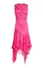 Casual Dresses High Neck Satin Dress Chiffon Fuchsia Knee Length Party Ruffles Asymmetry Short Layered Cocktail Custom Made