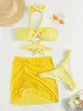 Mulheres Swimwear 3 peças Amarelo Bikini Set Sólido 2024 Swimsuit Mulheres Halter Feminino Sexy Banhistas Banheira Natação Swim Terno Beachwear