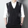 Men's Vests Men V Neck Sleeveless Thickened Single Breasted Warm Pullover Sweater Vest Knitted Tank Top Plaid Cardigan Mens