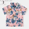 T-shirt GFMY Bambini Camicie hawaiane Ragazzi Estate Top floreali Vacanza al mare Abbottonatura T-shirt Verde Rosa 3T-10T Vestiti per bambini Q240218