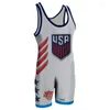 Running Sets USA Team Professional Race Clothing Mens Wrestling Singlets Suit Sleeveless Weight Lifting Bodysuit Gym Fitness One-oiece