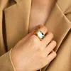 2023 Trending Rectangle Shape Abalone Shell Signet Ring for Women Charm rostfritt stål Bröllopsmycken Accesorios Anillos Mujer 240125