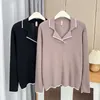 Stylish Lapel Block Color Sweaters Plus Size Women Clothing Autumn Winter Slim Knitting Pullover Jumpers C26 2376 240202