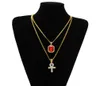 De strass vie égyptienne Bling Ankh clé avec pendentif rubis rouge ensemble de collier hommes Hip Hop bijoux IJYP5255190