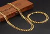Classics Fashionable Real 24K Yellow Gold GF Mens Woman Necklace Bracelet Jewelry Sets Solid Curb Chain Abrasion resistant r014504089