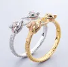 New Designed Fashion cheetah women Cuff bangle bracelet rose gold full diamonds Hiphop Rock Punk Designer Jewelry