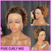 Malaysian Peruvian Indian Brazilian 1b30 100% Raw Virgin Remy Human Hair Deep Wave Pixie Curly Cut 13x1 Short Wig