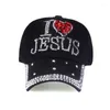 Boll mössor mode Jesus bokstäver hjärtbaseball mössa lyxkvinna y2k fritid hip-pop rhinestone hatt utomhussporter