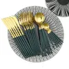24 st rostfritt stål servisuppsättning kök grönt guld bestick set knivgaffel sked florva gablar ut västerländsk silveruppsättning 240130
