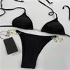 Woman Swimwear Chain Designer Bikini Set 2 Pieces Swim Suit Thong Black Girl Swimsuit Suite Sexy Pink Tankini Waist Cover