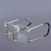 Solglasögon högkvalitativa handgjorda män vintage runda legering Rimless Glass Ram för receptbelagda kvinnor mode optiska myopia glasögon