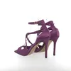 Sandals Purple Satin Thin High Heels Square Toe Stiletto Ankle Wrap Sexy Summer Women's Shoes Open Hollow Party Female