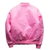 Chaqueta Bomber rosa para hombre, chaquetas acolchadas/finas, manga con cremallera, bolsillo, cuello levantado, chaqueta de béisbol naranja estilo japonés 240202