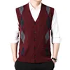 Men's Vests Men V Neck Sleeveless Thickened Single Breasted Warm Pullover Sweater Vest Knitted Tank Top Plaid Cardigan Mens