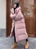 V e 2023 inverno quente rosa com capuz longo parkas chaqueta grosso à prova de vento casaco casual neve wear algodão acolchoado feminino jaqueta 240119