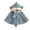 Baby Girls Fuzzy Cape Chunky Warm Shark Bow Soft Touch Buckle Hooded Cloak for Winter Fall 240122