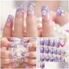 Unhas falsas roxo glitter strass prego festa de noiva artificial dupla face acessórios dicas de arte entrega de gota saúde salão de beleza otpgu