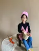 Sweet girls big Bows shirt kids knitted splicing puff sleeve princess tops 2022 spring children allmatching blouse Q396278620859190220