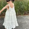 Flickklänningar mode Baby Princess Cotton Strap Lace Dress Spädbarn Småbarn Child Suspender Vestido Solid Color Summer kläder 1-10Y