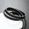 Charm Bracelets Fashion Leather Bracelet Men Full Rhinestone Personalized Wearing Magnetic Buckle Jewelry