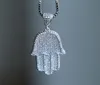 Moda Hip Hop Hamsa Mão Charme Colares 24 Polegadas Mulheres Homens Casal Ouro Prata Cor Iced Out Declaração Pingente Colar com Cz J3476627