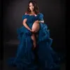 Robes Photoshoot en V Ruffles de cou de ligne en tulle enceinte